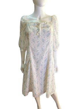 Mengzyafan Floral Puff Sleeve Dress 3XL Lightweight Cotton Blend Summer EUC